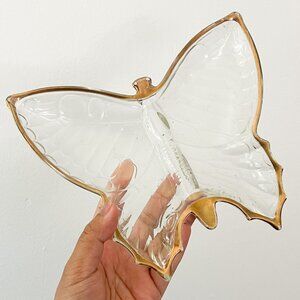 Vintage // Glass Gold Trim Butterfly Trinket Dish
